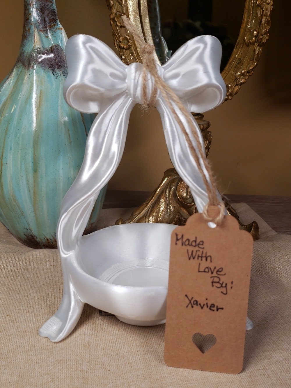 HAND CRAFTED Large Draping Bow Jewelry Keepsake Trinket Holder - Picture 3 of 7